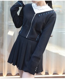 ジップ付ステッチショートカーディガン