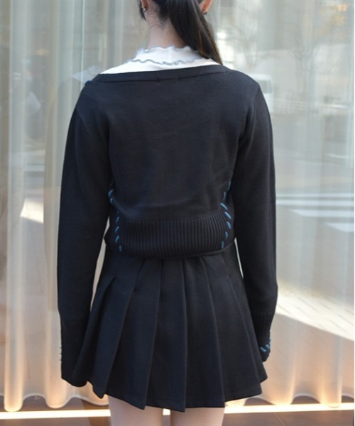 axes femme（アクシーズファム）の「ジップ付ステッチショートカーディガン（カーディガン/ボレロ・レディース・ラベンダー/ブラック/ホワイト・FREE）」の4枚目の写真