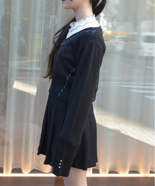 axes femme（アクシーズファム）の「ジップ付ステッチショートカーディガン（カーディガン/ボレロ・レディース・ラベンダー/ブラック/ホワイト・FREE）」の5枚目の写真