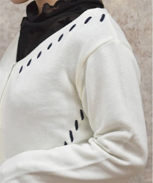 axes femme（アクシーズファム）の「ジップ付ステッチショートカーディガン（カーディガン/ボレロ・レディース・ラベンダー/ブラック/ホワイト・FREE）」の7枚目の写真