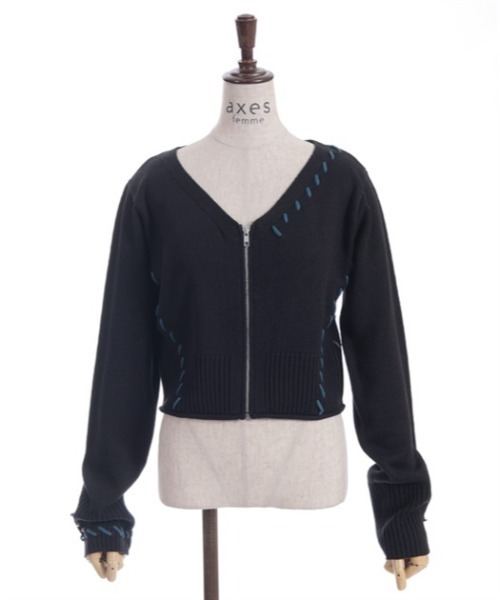 axes femme（アクシーズファム）の「ジップ付ステッチショートカーディガン（カーディガン/ボレロ・レディース・ラベンダー/ブラック/ホワイト・FREE）」の13枚目の写真