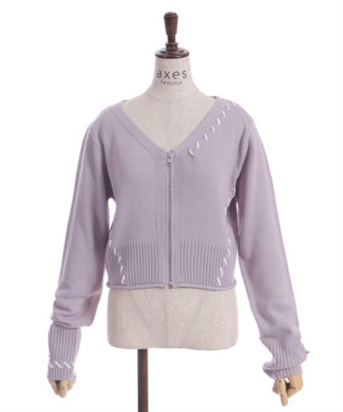 axes femme（アクシーズファム）の「ジップ付ステッチショートカーディガン（カーディガン/ボレロ・レディース・ラベンダー/ブラック/ホワイト・FREE）」の20枚目の写真