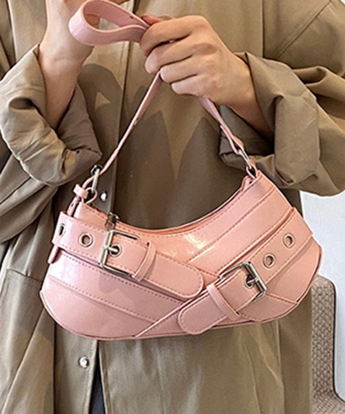 STYLEBLOCK(スタイルブロック)の「レザー調ダブルベルトデザインショルダーバッグ(ショルダーバッグ・レディース・ブラック/ピンク/ホワイト/シルバー・FREE)」の7枚目の写真