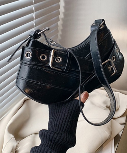 STYLEBLOCK(スタイルブロック)の「レザー調ダブルベルトデザインショルダーバッグ(ショルダーバッグ・レディース・ブラック/ピンク/ホワイト/シルバー・FREE)」の6枚目の写真