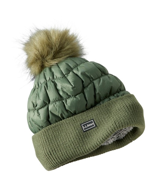 L.L.Bean（エルエルビーン）の「パファー・ポム・ハット（ニットキャップ/ビーニー・レディース・ダークブラック/グリーン・OSFA）」の2枚目の写真