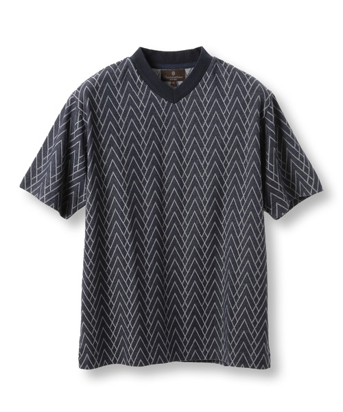 MEN'S BIGI(メンズビギ)の「リンクスジャガードVネックTEE(Tシャツ/カットソー・メンズ・ネイビー/ブラック・03/02/04)」の1枚目の写真