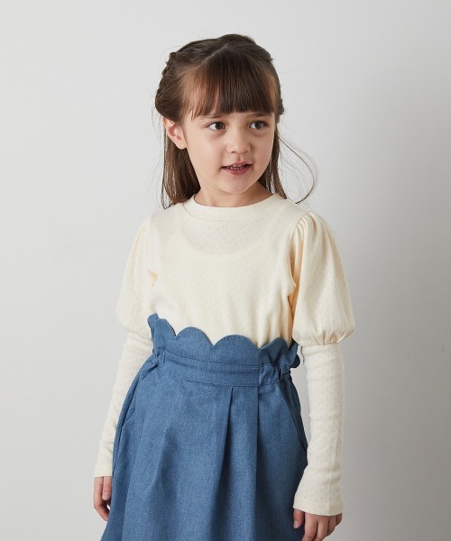 riziere(リジェール)の「透かし柄パフスリーブプルオーバー(Tシャツ/カットソー・キッズ・クリーム/ブルー系・120/110/100/90/150/140/130)」の4枚目の写真