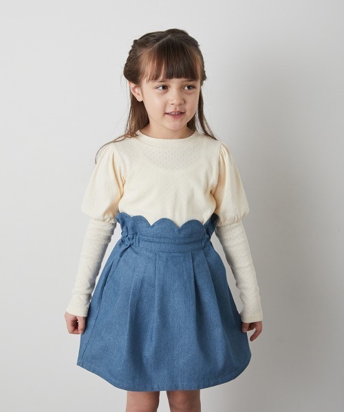 riziere(リジェール)の「透かし柄パフスリーブプルオーバー(Tシャツ/カットソー・キッズ・クリーム/ブルー系・120/110/100/90/150/140/130)」の5枚目の写真