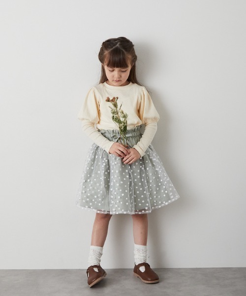 riziere(リジェール)の「透かし柄パフスリーブプルオーバー(Tシャツ/カットソー・キッズ・クリーム/ブルー系・120/110/100/90/150/140/130)」の9枚目の写真