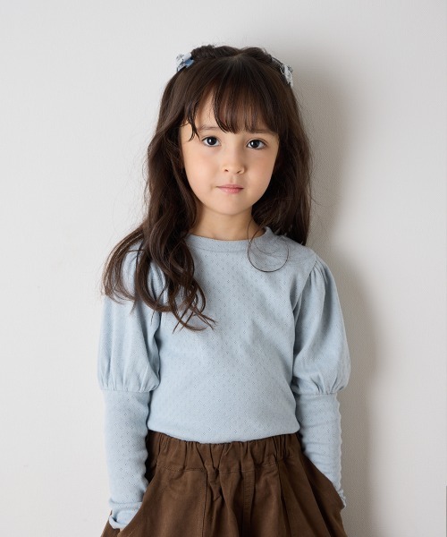 riziere(リジェール)の「透かし柄パフスリーブプルオーバー(Tシャツ/カットソー・キッズ・クリーム/ブルー系・120/110/100/90/150/140/130)」の21枚目の写真