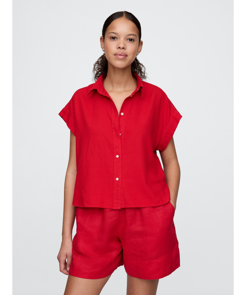 GAP(ギャップ)の「リネン混 クロップドシャツ(シャツ/ブラウス・レディース・レッド/ホワイト×ブルー/ブラック/オフホワイト・XS/S/M/L/XXS)」の4枚目の写真