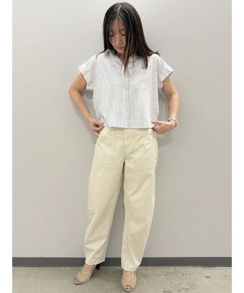 ブラウス シャツ リネン混 クロップド フロントタイ シャツ レディース GAP ブラウス シャツ リネン混 クロップドシャツ レディース