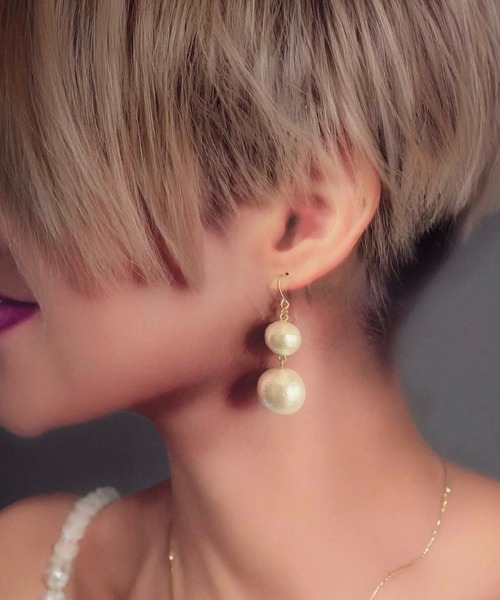tone(トーン)の「【As】【金属アレルギー対応】NO.166 大粒パール ゆらゆら 2連ピアス(サージカルステンレス)(MA)(ピアス(両耳用)・レディース・ホワイト系2/ホワイト/シルバー/ゴールド・FREE)」の2枚目の写真