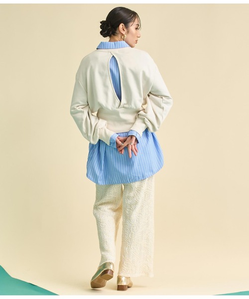 Settimissimo（セッティミッシモ）の「裏毛 バックオープン デザイン プルオーバー（スウェット・レディース・ブラック/アイボリー・FREE）」の4枚目の写真