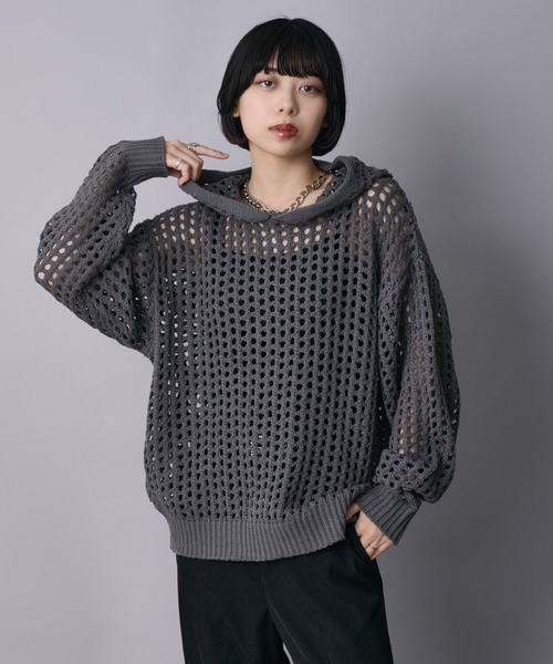 【狐独】メッシュデザインジップフーディ Ellno Loset Ellno Loset パーカー 「狐独」メッシュデザインジップフーディ