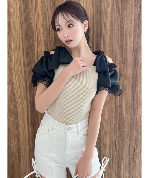 RESEXXY（リゼクシー）の「ボリュームリボンニットトップス（ニット/セーター・レディース・ブラック/ブルー/その他1・FREE）」の4枚目の写真