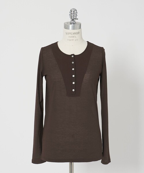 conte＞コットン シアー ヘンリーネック カットソー（Tシャツ