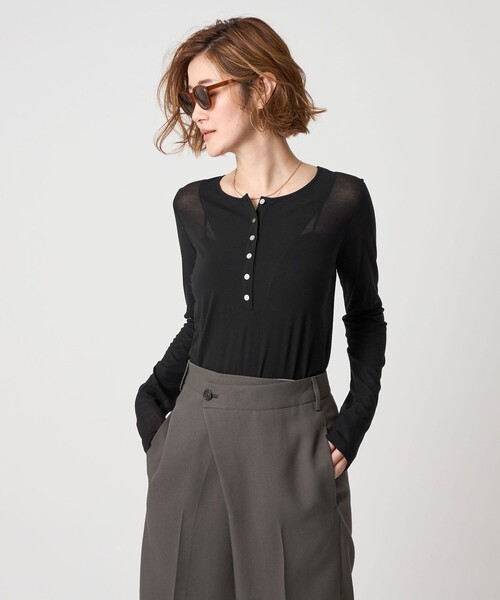 conte＞コットン シアー ヘンリーネック カットソー（Tシャツ