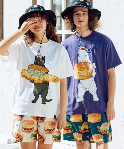 go slow caravan(ゴースローキャラバン)の「DOMDOM × gsc 手作り厚焼きたまごバーガークマTEE(Tシャツ/カットソー・メンズ・ホワイト/バイオレット・LARGE/MEDIUM/X-LARGE)」の4枚目の写真