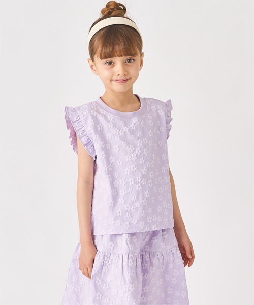 ever closet(エバークローゼット)の「花柄 ジャガード ノースリーブ カットソー(Tシャツ/カットソー・キッズ・ホワイト/ブラック/ラベンダー/イエロー・90cm/100cm/110cm/120cm/130cm/140cm)」の3枚目の写真