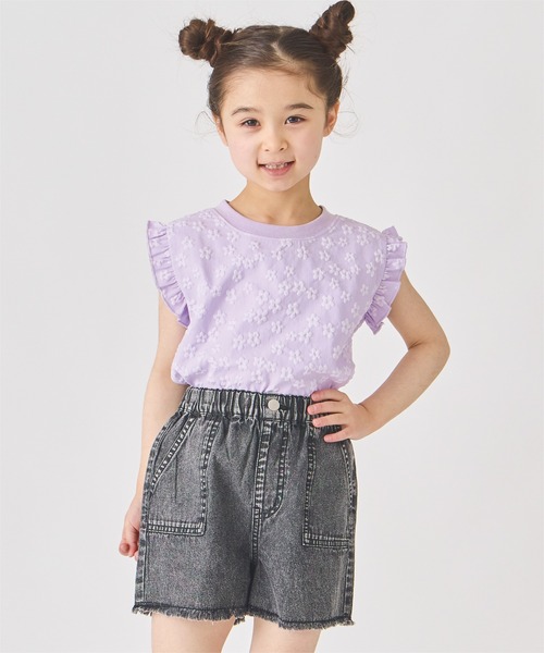 ever closet(エバークローゼット)の「花柄 ジャガード ノースリーブ カットソー(Tシャツ/カットソー・キッズ・ホワイト/ブラック/ラベンダー/イエロー・90cm/100cm/110cm/120cm/130cm/140cm)」の10枚目の写真