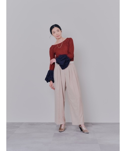 DOLLUPOOPS(ドールアップウップス)の「マーベストライクタックボリュームパンツ(スラックス・レディース・ブラック/ベージュ・38)」の4枚目の写真