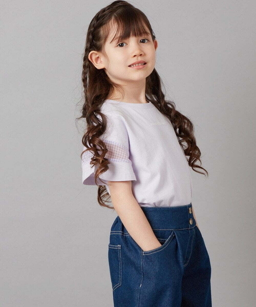 a.v.v（アーヴェヴェ）の「【累計1万枚販売/接触冷感/ジメジメ対策】[100-130]袖シアー切り替えトップス（Tシャツ/カットソー・キッズ・ホワイト/ライラック/ブラック/ダークインディゴブルー・110/120/130）」の11枚目の写真