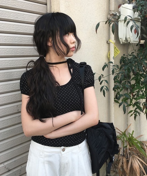 スカーフストラップドットパフ半袖Tシャツ（Tシャツ/カットソー