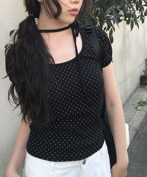 セール】スカーフストラップドットパフ半袖Tシャツ（Tシャツ