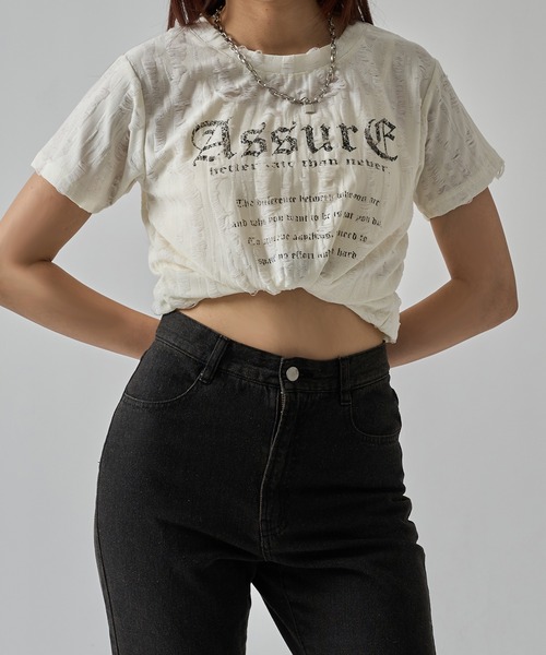 apres jour mignon(アプレジュールミニョン)の「ダメージTシャツ【ZOZOTOWN限定アイテム】(Tシャツ/カットソー・レディース・ネイビー/レッド/オフホワイト/チャコールグレー・X-LARGE/フリー)」の5枚目の写真
