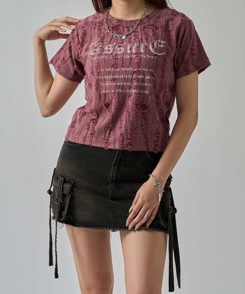 apres jour mignon(アプレジュールミニョン)の「ダメージTシャツ【ZOZOTOWN限定アイテム】(Tシャツ/カットソー・レディース・ネイビー/レッド/オフホワイト/チャコールグレー・X-LARGE/フリー)」の11枚目の写真
