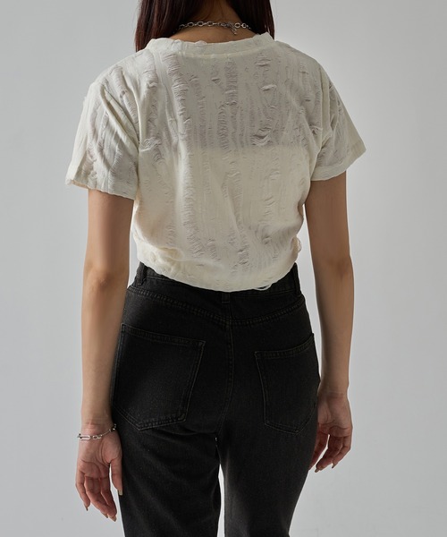 apres jour mignon(アプレジュールミニョン)の「ダメージTシャツ【ZOZOTOWN限定アイテム】(Tシャツ/カットソー・レディース・ネイビー/レッド/オフホワイト/チャコールグレー・X-LARGE/フリー)」の15枚目の写真