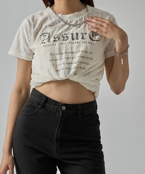 apres jour mignon(アプレジュールミニョン)の「ダメージTシャツ【ZOZOTOWN限定アイテム】(Tシャツ/カットソー・レディース・ネイビー/レッド/オフホワイト/チャコールグレー・X-LARGE/フリー)」の13枚目の写真