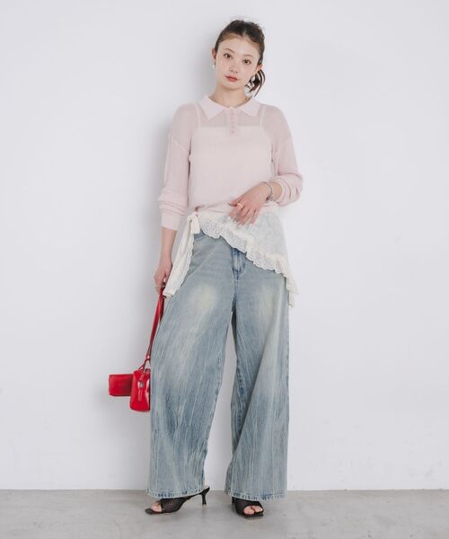 kivi（キヴィ）の「sheer knit polo（ニット/セーター・レディース・ライトピンク/オフホワイト/ブラック・FREE）」の17枚目の写真