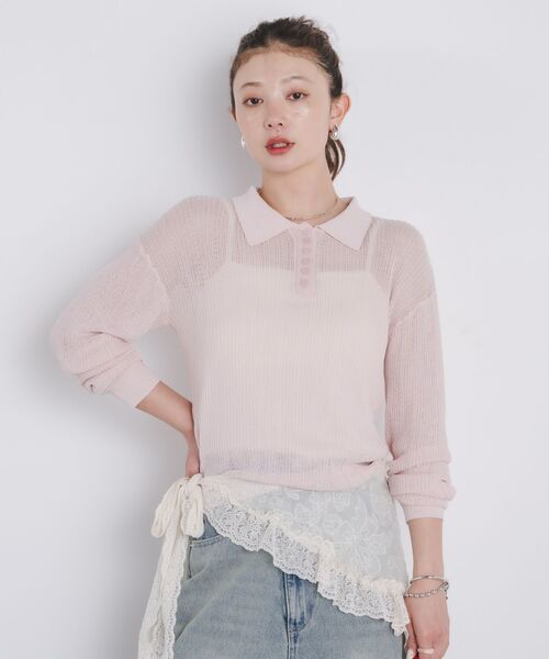 kivi（キヴィ）の「sheer knit polo（ニット/セーター・レディース・ライトピンク/オフホワイト/ブラック・FREE）」の13枚目の写真