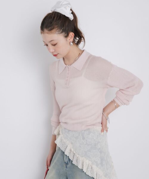 kivi（キヴィ）の「sheer knit polo（ニット/セーター・レディース・ライトピンク/オフホワイト/ブラック・FREE）」の12枚目の写真