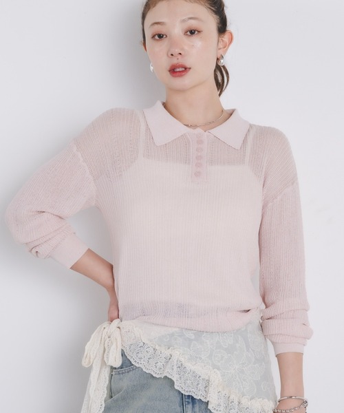 kivi（キヴィ）の「sheer knit polo（ニット/セーター・レディース・ライトピンク/オフホワイト/ブラック・FREE）」の2枚目の写真