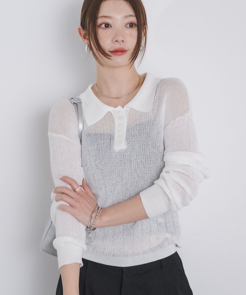 kivi（キヴィ）の「sheer knit polo（ニット/セーター・レディース・ライトピンク/オフホワイト/ブラック・FREE）」の3枚目の写真