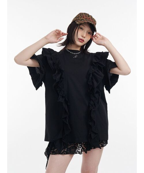 jouetie（ジュエティ）の「フリルドッキングルーズTシャツ（Tシャツ/カットソー・レディース・ブラック/オフホワイト/ブルー・MEDIUM）」の19枚目の写真