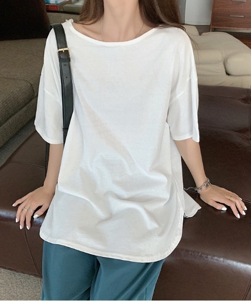 LADY LIKE(レディライク)の「バッククロスゆったりTシャツ(Tシャツ/カットソー・レディース・パープル/ホワイト/ピンク/ブラック・M)」の21枚目の写真