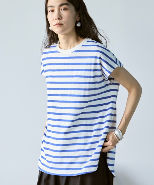 Libra Cue(リブラ キュー)の「フレンチスリーブボーダーカットソー(Tシャツ/カットソー・レディース・ブラック/ブルー・FREE)」の8枚目の写真