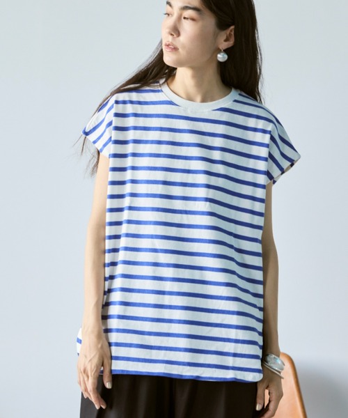 Libra Cue(リブラ キュー)の「フレンチスリーブボーダーカットソー(Tシャツ/カットソー・レディース・ブラック/ブルー・FREE)」の9枚目の写真