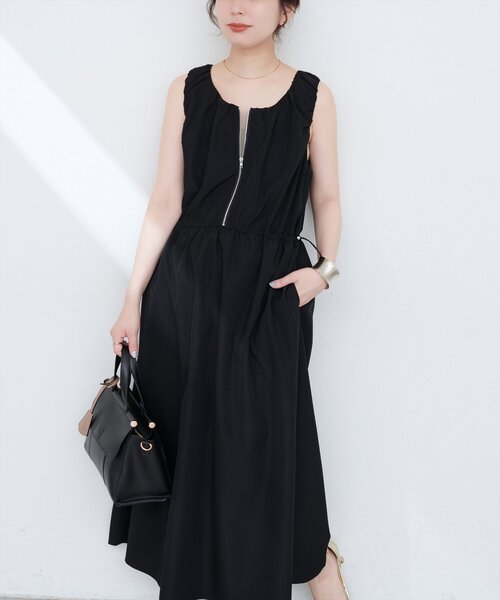 natural couture(ナチュラルクチュール)の「【mamamo】袖ギャザーウエストドロストワンピース(ワンピース・レディース・イエロー/ストライプ/ブラック・FREE)」の4枚目の写真