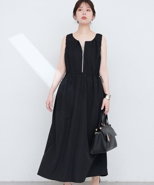 natural couture(ナチュラルクチュール)の「【mamamo】袖ギャザーウエストドロストワンピース(ワンピース・レディース・イエロー/ストライプ/ブラック・FREE)」の5枚目の写真