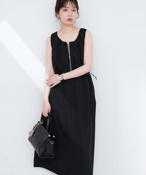 natural couture(ナチュラルクチュール)の「【mamamo】袖ギャザーウエストドロストワンピース(ワンピース・レディース・イエロー/ストライプ/ブラック・FREE)」の6枚目の写真