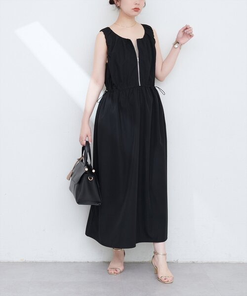 natural couture(ナチュラルクチュール)の「【mamamo】袖ギャザーウエストドロストワンピース(ワンピース・レディース・イエロー/ストライプ/ブラック・FREE)」の7枚目の写真