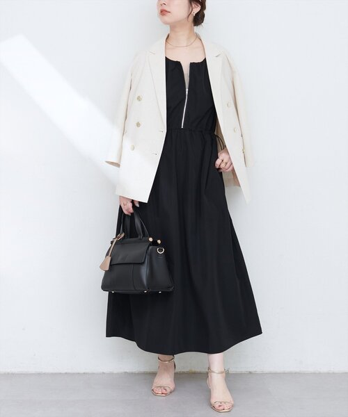 natural couture(ナチュラルクチュール)の「【mamamo】袖ギャザーウエストドロストワンピース(ワンピース・レディース・イエロー/ストライプ/ブラック・FREE)」の9枚目の写真