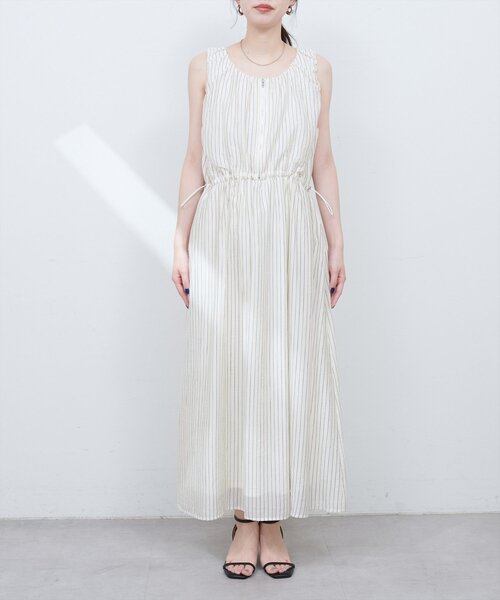 natural couture(ナチュラルクチュール)の「【mamamo】袖ギャザーウエストドロストワンピース(ワンピース・レディース・イエロー/ストライプ/ブラック・FREE)」の22枚目の写真