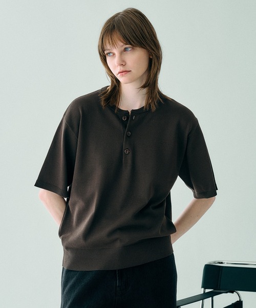 HENLEY NECK HIGH GAUGE SUMMER KNIT T/ヘンリーネックハイゲージ