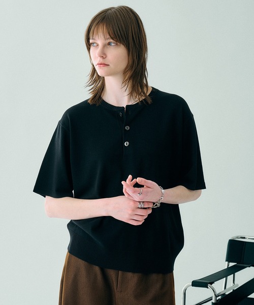HENLEY NECK HIGH GAUGE SUMMER KNIT T/ヘンリーネックハイゲージ
